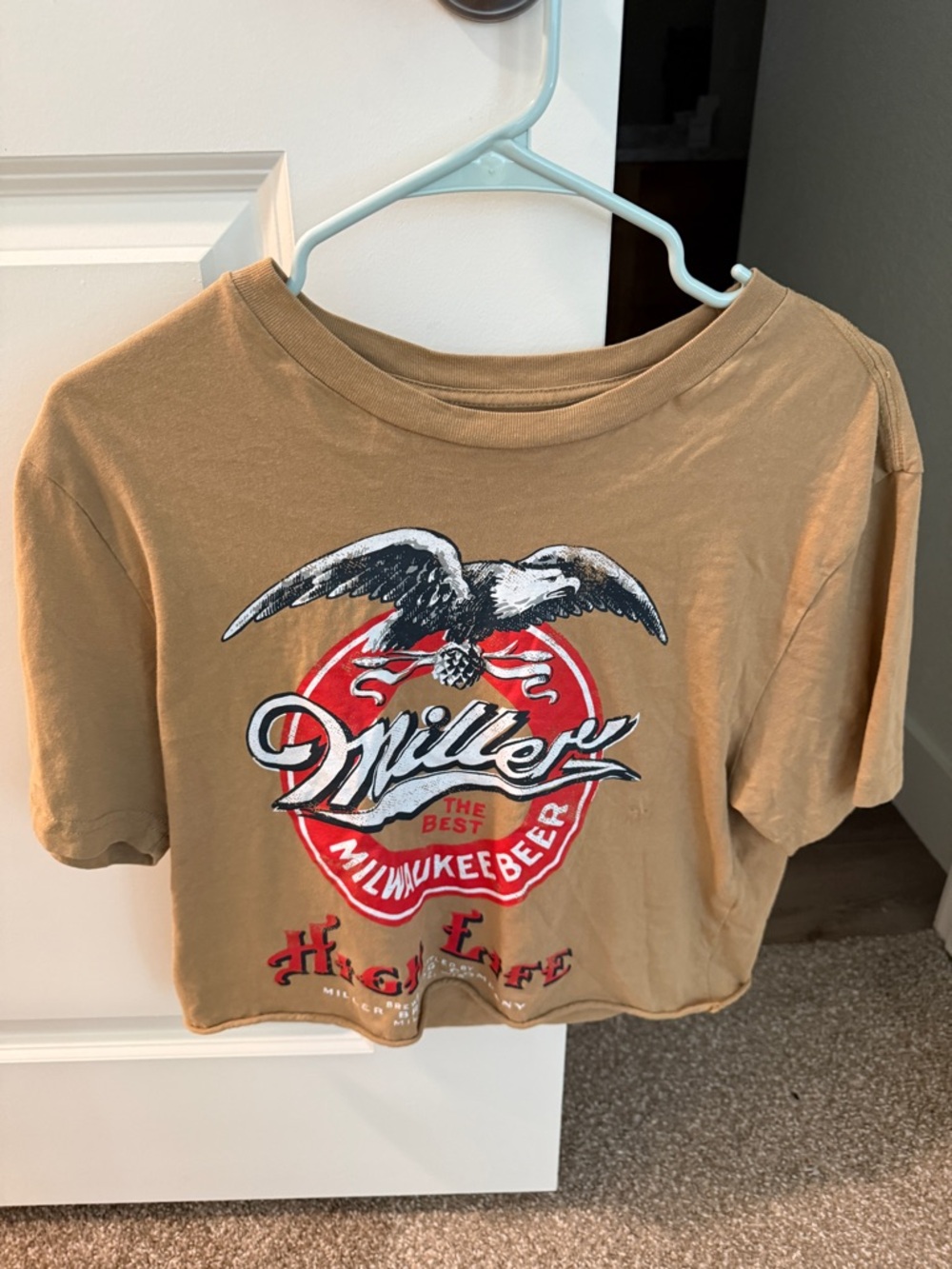 Miller Graphic Crop Tee - Tan with Red Logo